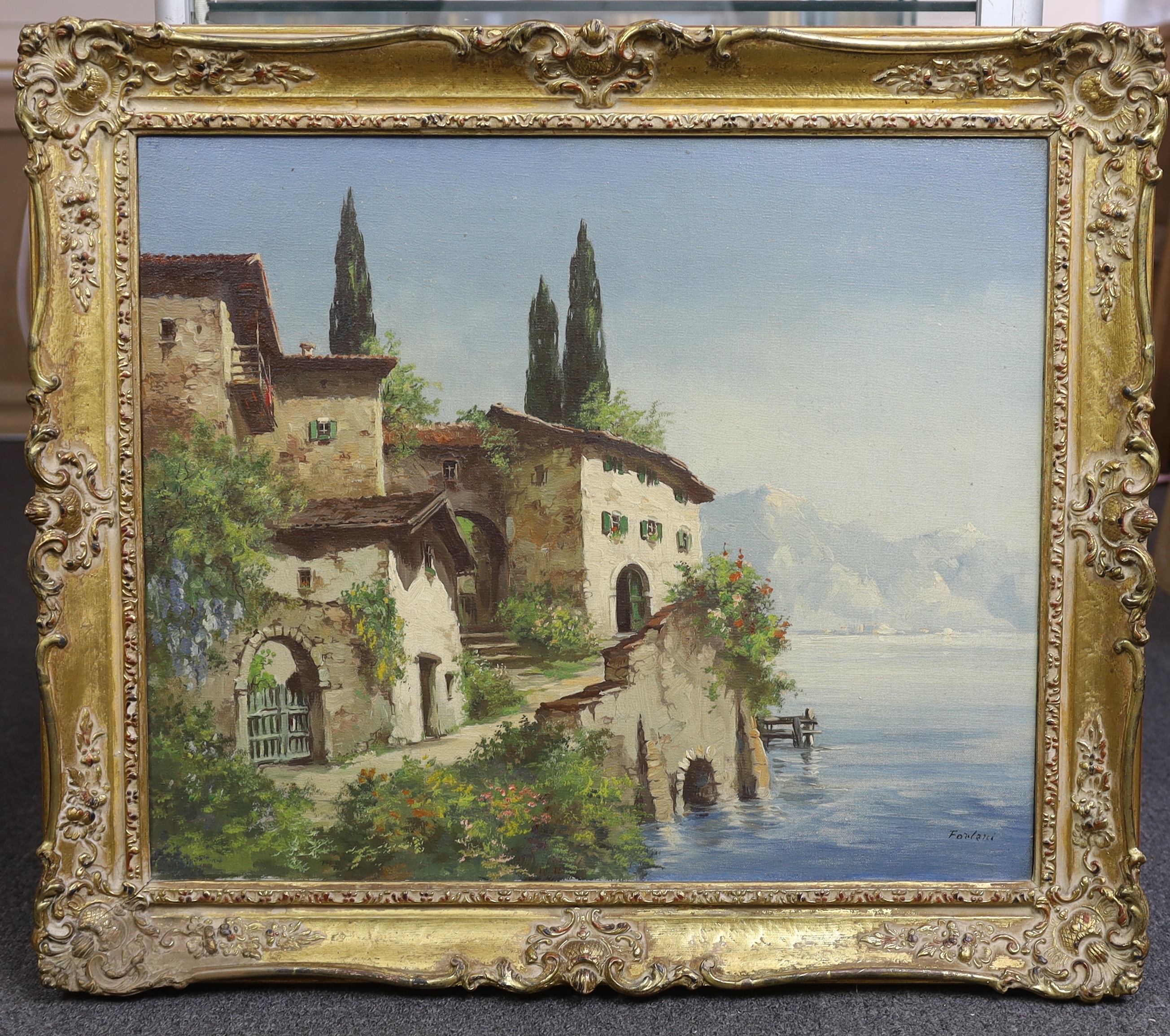 Fontana (Italian School), 'Lake Lugano, Gandria', oil on canvas, 50 x 60cm